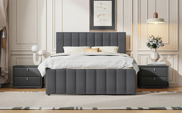 Full Size Upholstered Linen Platform Bed With Trundle Drawers - Omega Lifestyles