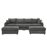 Modern U-Shaped Corduroy 6-Seat Sofa With Ottomans - Omega Lifestyles