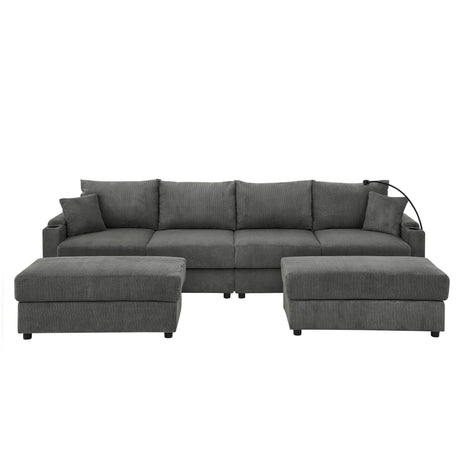 Modern U-Shaped Corduroy 6-Seat Sofa With Ottomans - Omega Lifestyles