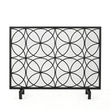 Single Panel Iron Fireplace Screen With Geometric Pattern