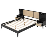 Queen Solid Wood Platform Bed Frame With Nightstands And Lamps - Omega Lifestyles