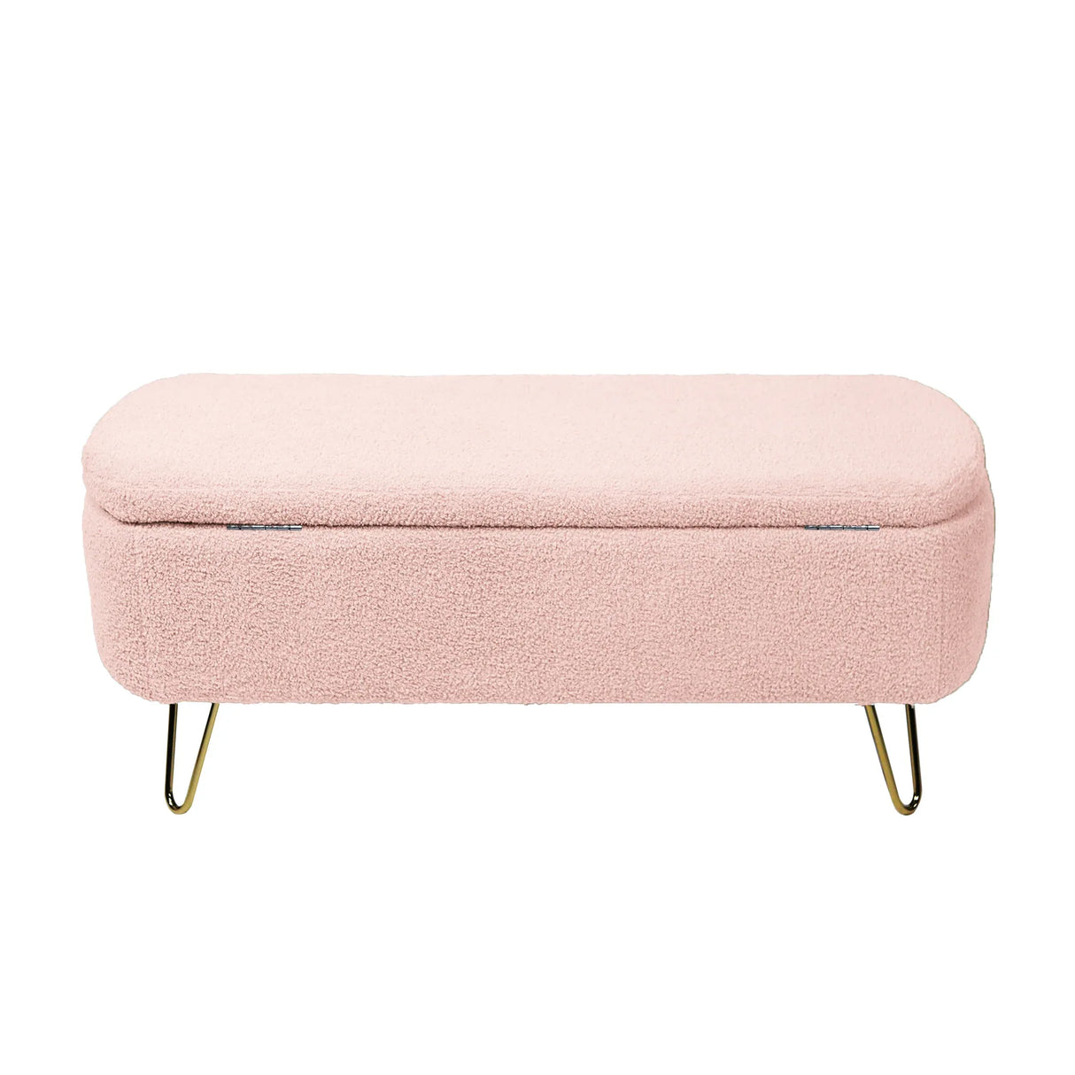 Pink Faux Fur Upholstered Storage Bench With Gold Legs - Omega Lifestyles