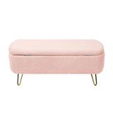 Pink Faux Fur Upholstered Storage Bench With Gold Legs - Omega Lifestyles