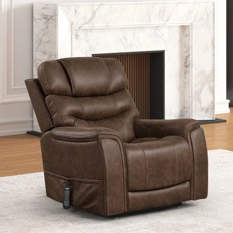 Transitional Walnut Fabric Dual Motor Lift Massage Chair - Omega Lifestyles