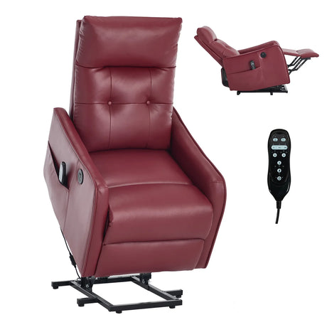 Red Faux Leather Power Lift Recliner Chair With Massage - Omega Lifestyles