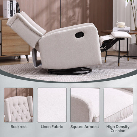 Multi-Functional Linen Recliner Chair With Rocking Swivel - Omega Lifestyles