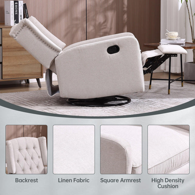 Multi-Functional Linen Recliner Chair With Rocking Swivel - Omega Lifestyles