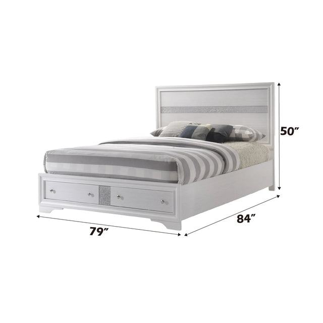 White Finish Low Profile Storage Queen Bed Frame - Omega Lifestyles