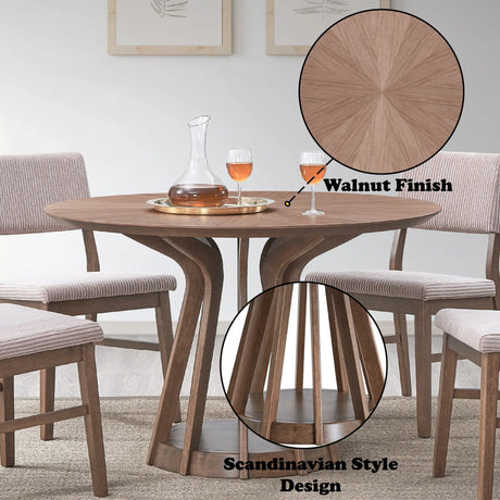 5-Piece Walnut Finish Round Dining Table And Chairs Set - Omega Lifestyles