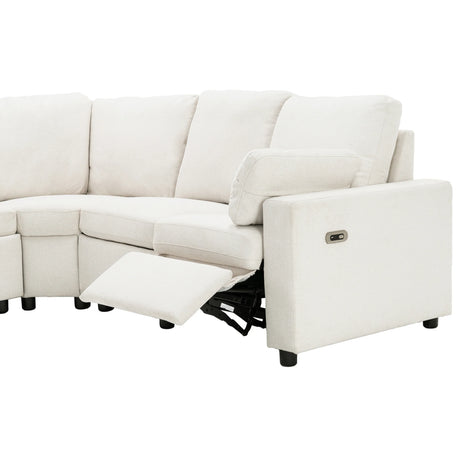 Beige Linen Fabric Power Recliner Sectional Sofa With USB Ports - Omega Lifestyles