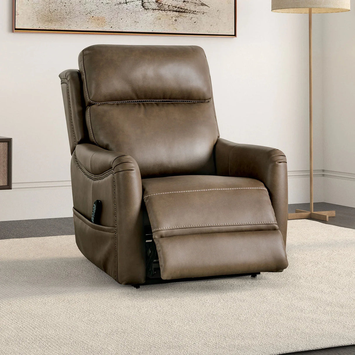 Transitional Brown Leatherette Power Lift Massage Chair - Omega Lifestyles