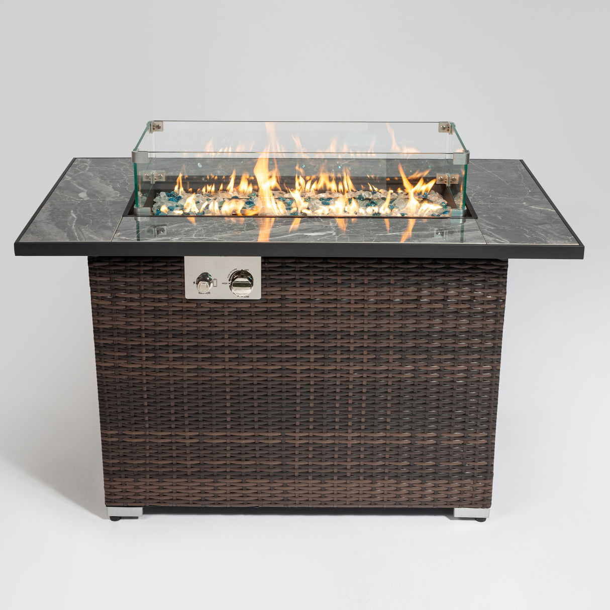 44-Inch Rectangular Propane Outdoor Wicker Fire Pit Table