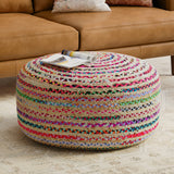 Multicolor Jute Handwoven Large Round Pouf Seat - Omega Lifestyles