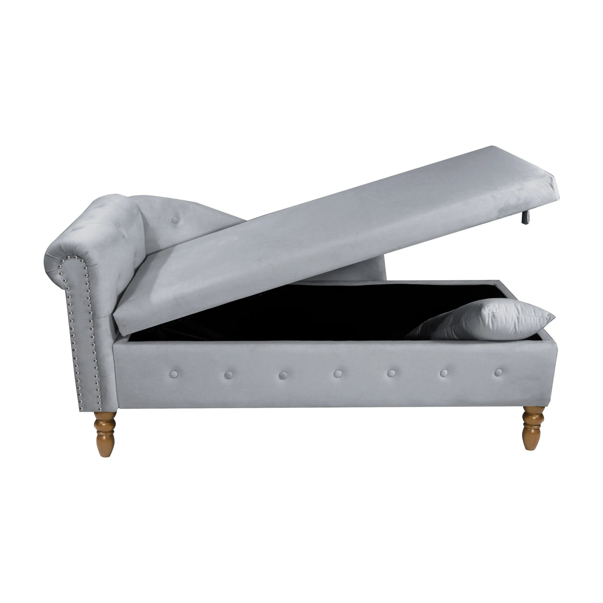 Classic Velvet Storage Chaise Lounge With Pillow - Omega Lifestyles
