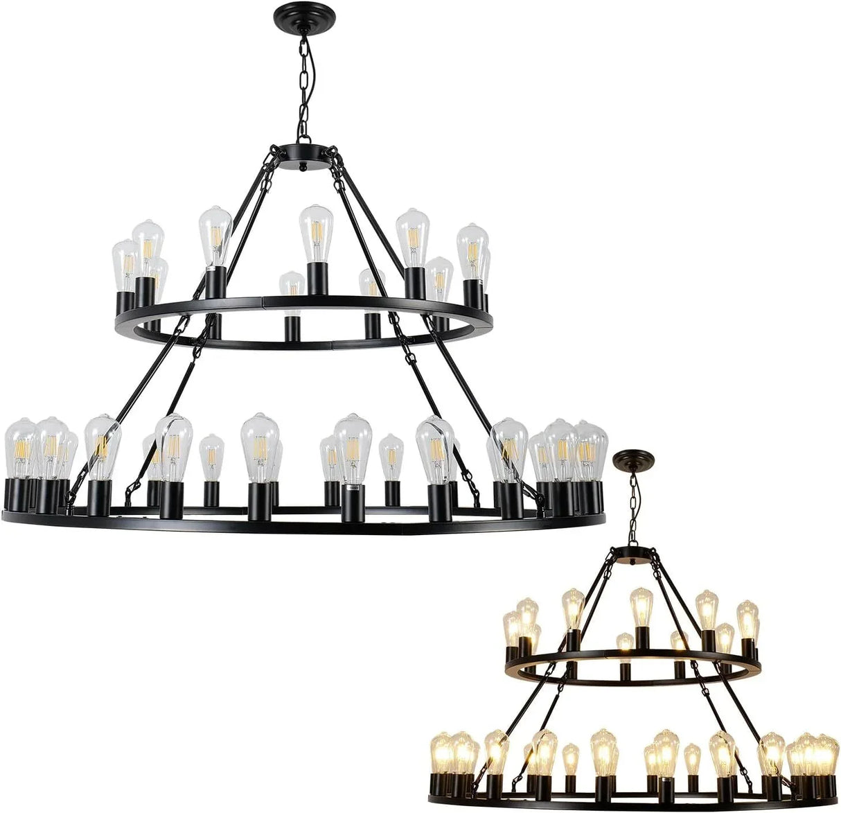 Farmhouse Matte Black 52-Inch Wagon Wheel Chandelier - Omega Lifestyles