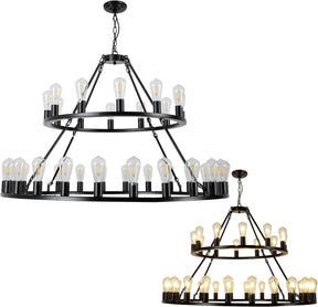 Farmhouse Matte Black 52-Inch Wagon Wheel Chandelier - Omega Lifestyles