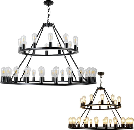 Farmhouse Matte Black 52-Inch Wagon Wheel Chandelier - Omega Lifestyles