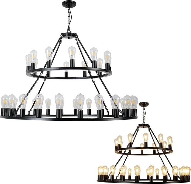Farmhouse Matte Black 52-Inch Wagon Wheel Chandelier - Omega Lifestyles