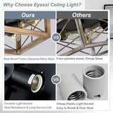 Farmhouse 4-Light Wood Metal Flush Mount Lighting - Omega Lifestyles