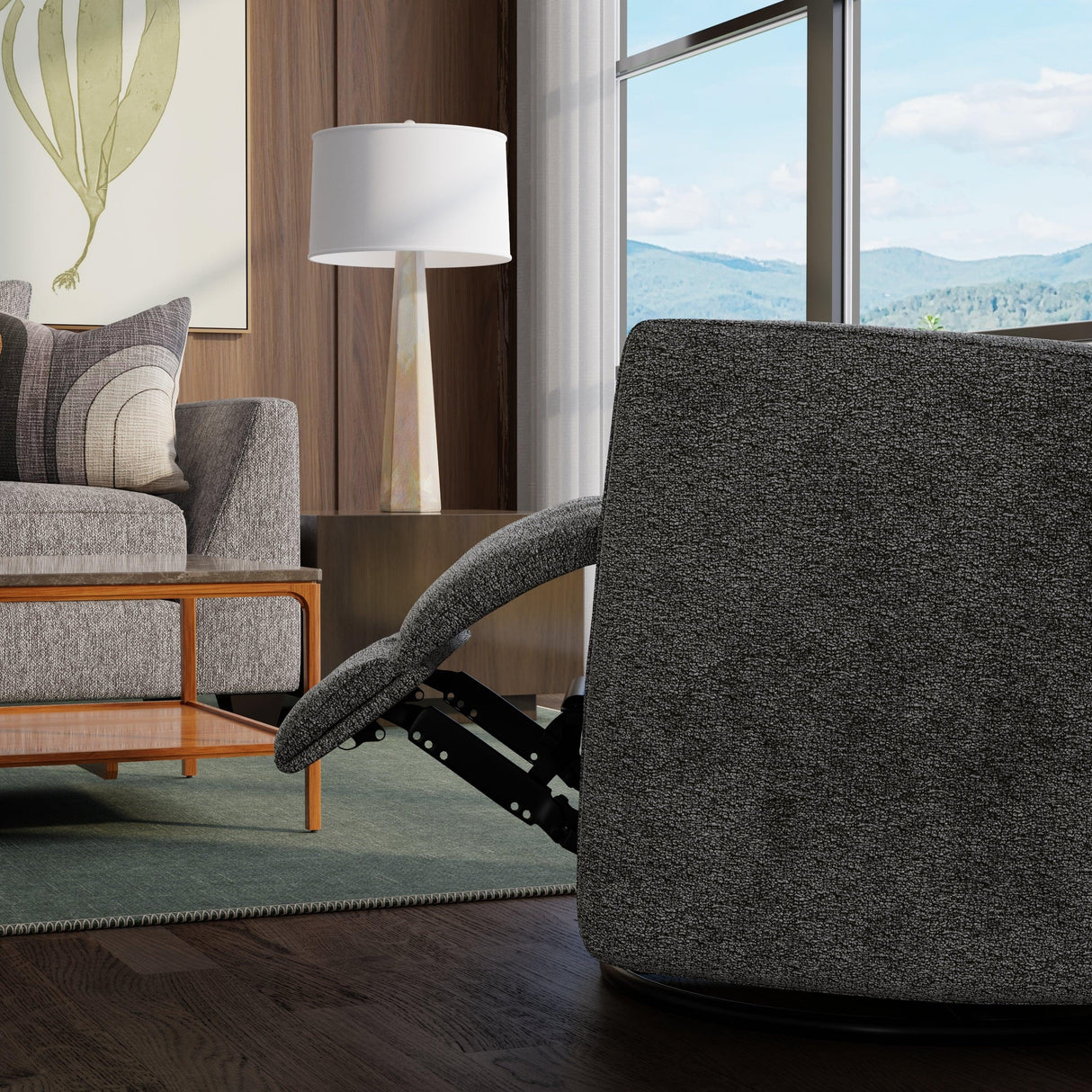 Gray Soft Foam Swivel Recliner With Manual Footrest - Omega Lifestyles