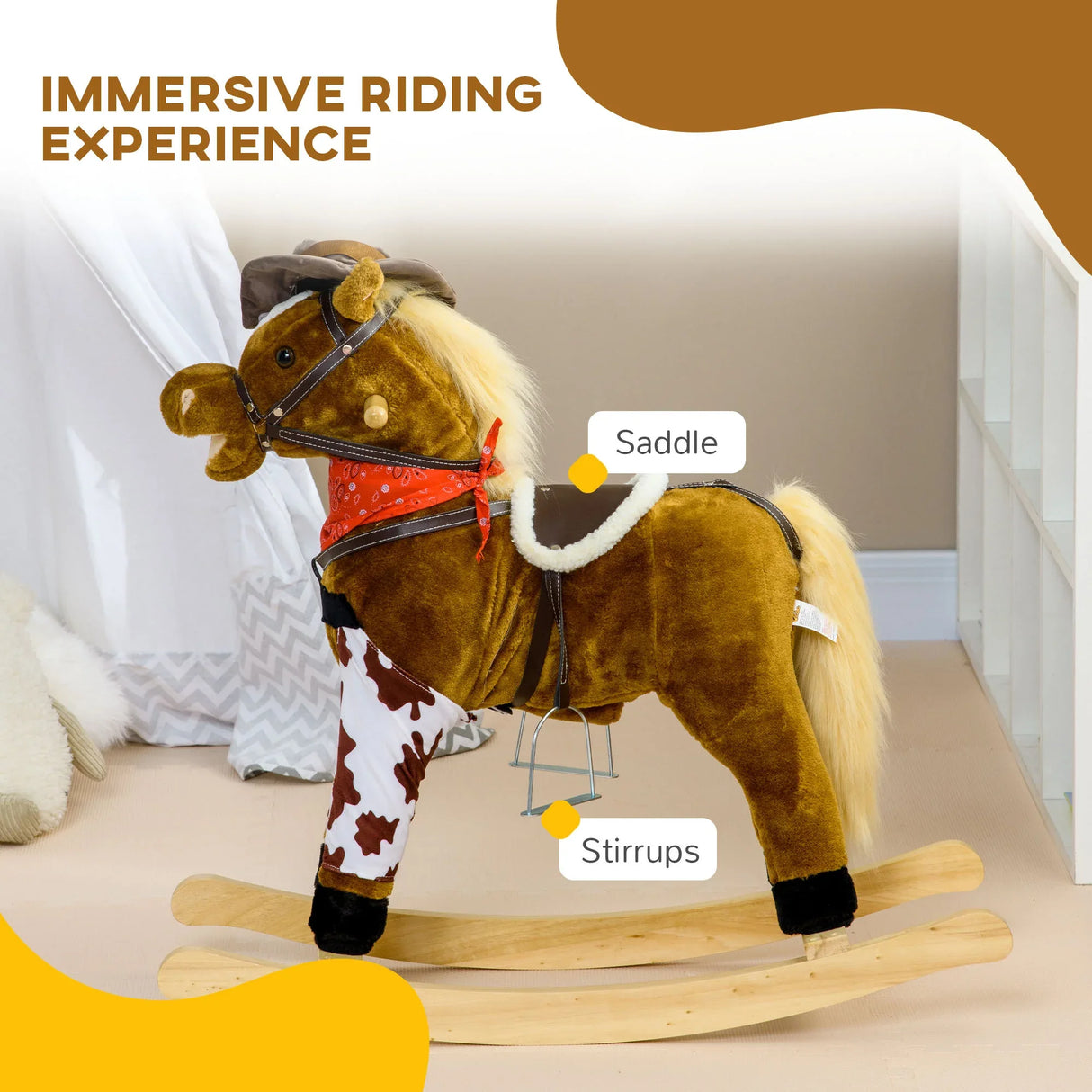 Plush Large Kids Rocking Horse With Realistic Sound - Omega Lifestyles