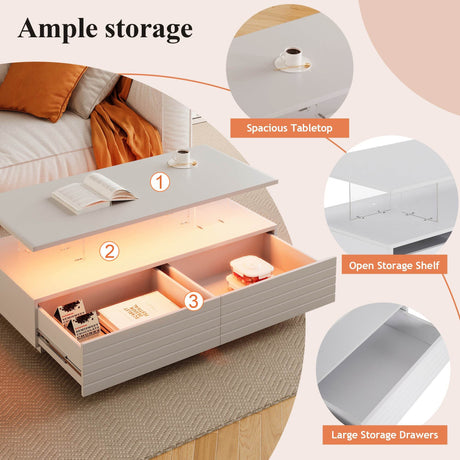 Modern White LED Lighting Coffee Table With Drawers - Sleep Galleria