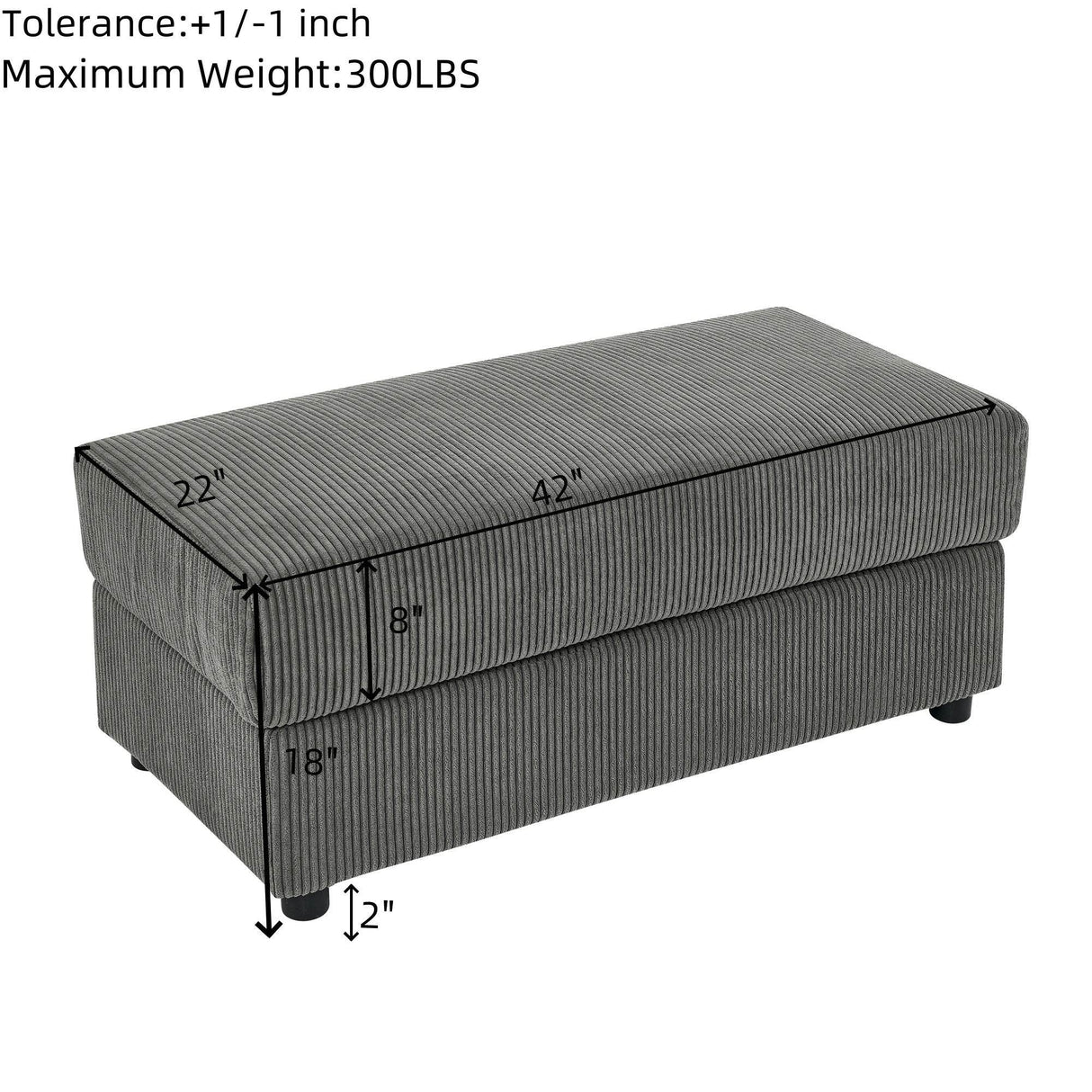 Modern Grey Corduroy 3-Seat Armless Sofa Chair - Omega Lifestyles