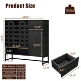 Black Woven Door Buffet Cabinet With Adjustable Storage - Omega Lifestyles
