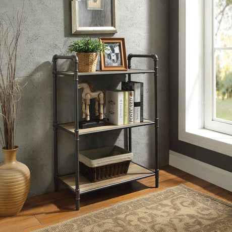 Industrial Gray Oak 3-Tier Metal Bookshelf Storage Unit - Omega Lifestyles