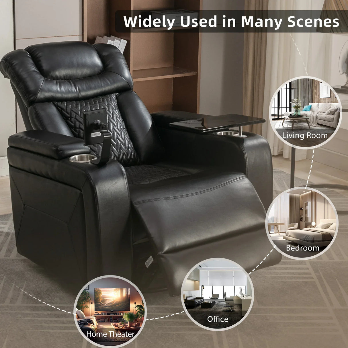 Power Reclining PU Leather Home Theater Recliner Chair - Omega Lifestyles