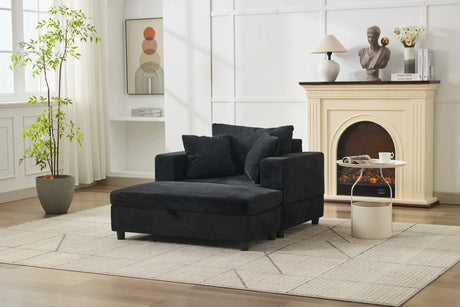 Corduroy Upholstered Chaise Lounge Chair With Ottoman - Omega Lifestyles