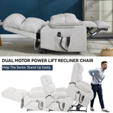 Beige Chenille Power Lift Recliner Chair With Massage Heating - Omega Lifestyles