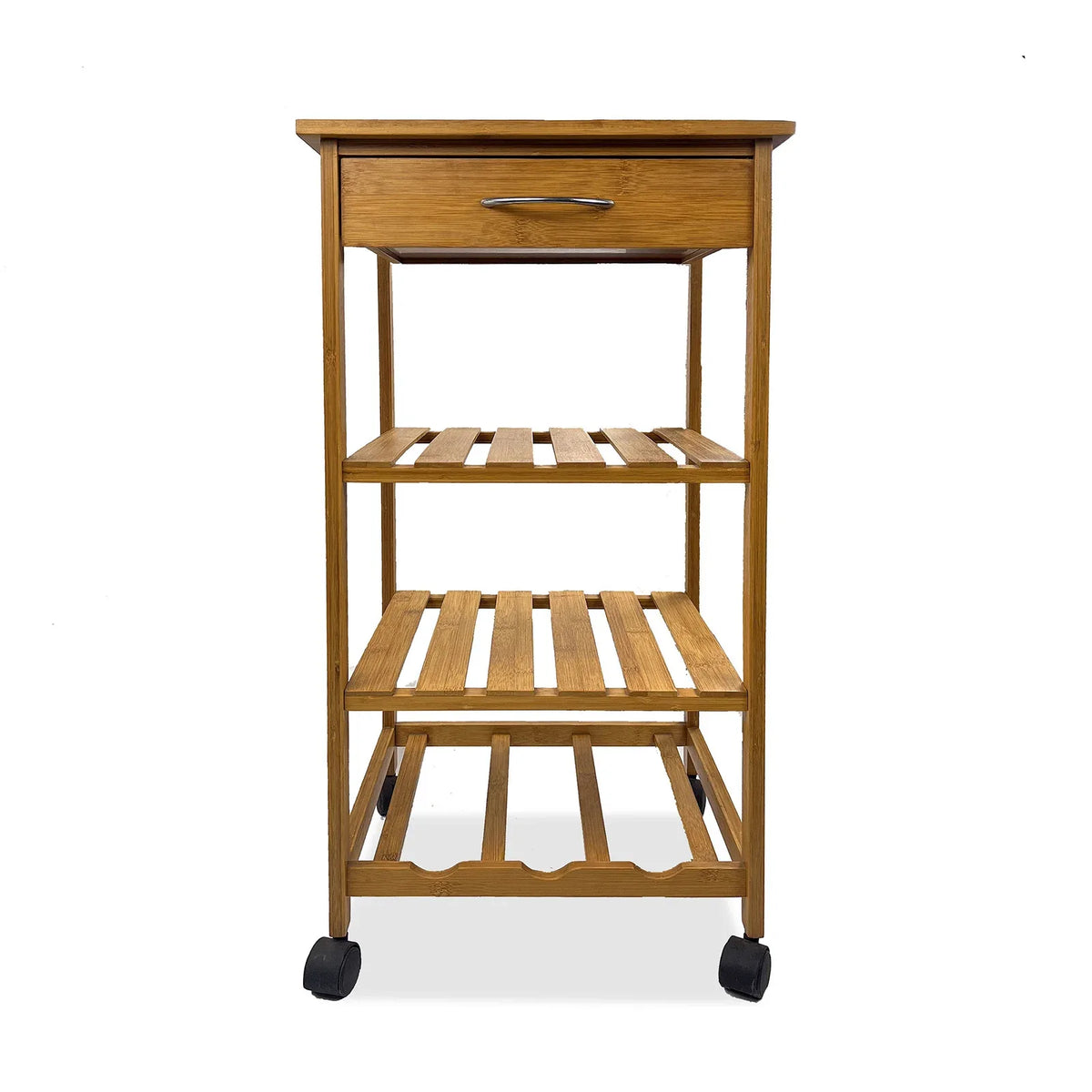 Contemporary Bamboo Trolley With 3-Tier Shelves And Drawer - Omega Lifestyles