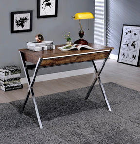 Weathered Oak Chrome Finish Writing Desk With Storage - Omega Lifestyles
