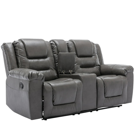 Grey Manual PU Upholstered Home Theater Recliner Chair Set - Omega Lifestyles