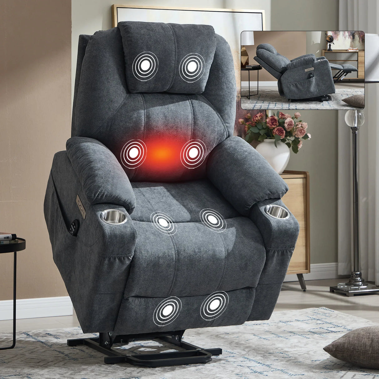 Power Lift Recliner Chair With Massage Heat And USB Ports - Omega Lifestyles