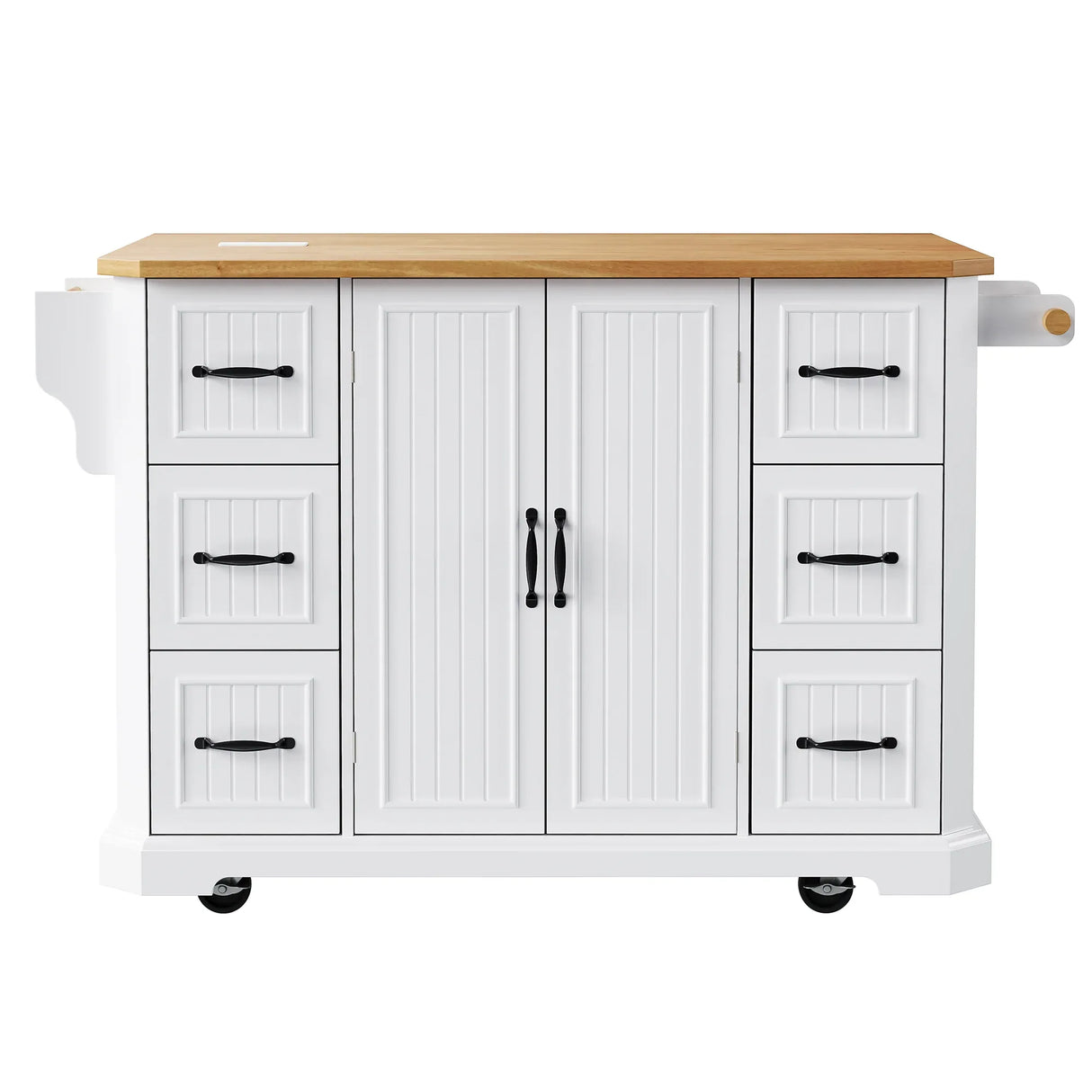 Rustic White Rubber Wood Rolling Kitchen Island Cart - Omega Lifestyles