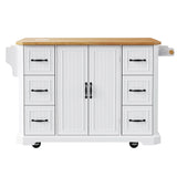 Rustic White Rubber Wood Rolling Kitchen Island Cart - Omega Lifestyles