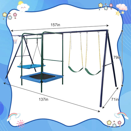 4-in-1 Backyard Steel Swing Set With Trampoline - Omega Lifestyles