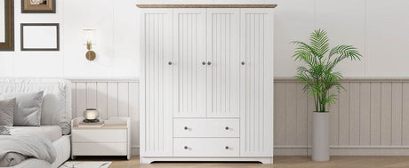 4 Door White Solid Wood MDF Wardrobe Armoire - Omega Lifestyles