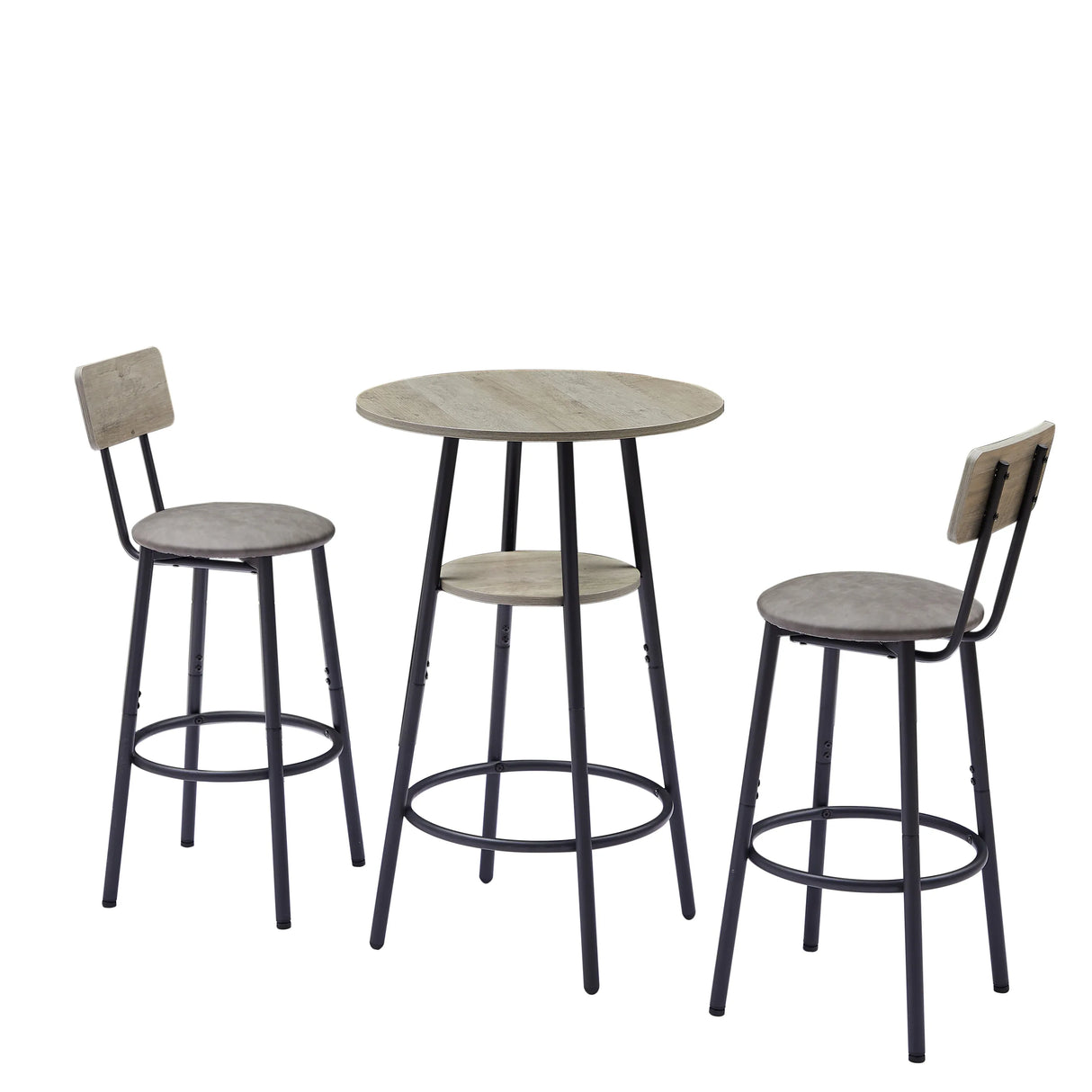 Bar Table Set Of 3 With Upholstered Backrest And Shelf - Omega Lifestyles