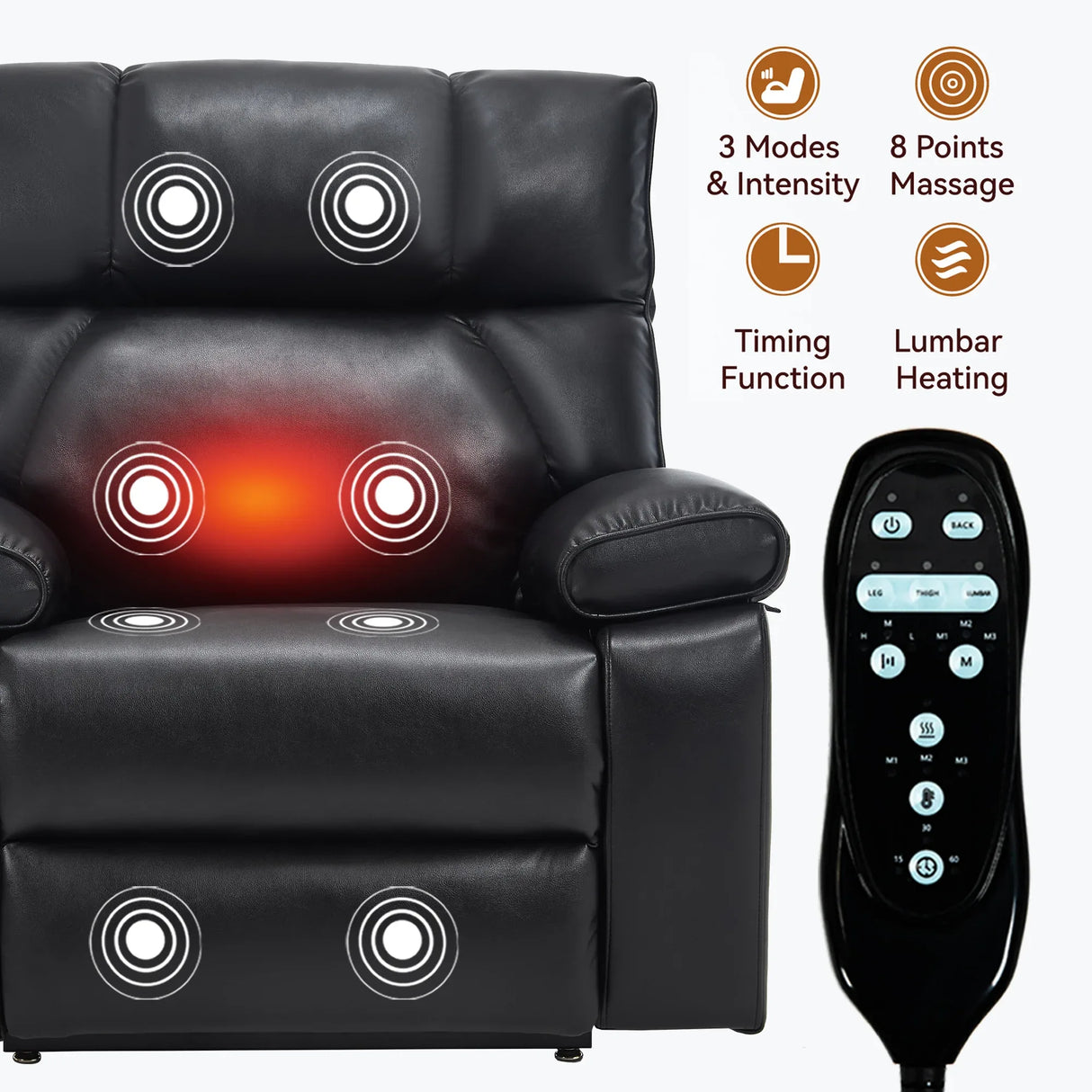 Medium Firm Faux Leather Power Lift Massage Recliner Chair - Omega Lifestyles