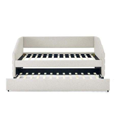 Twin Upholstered Linen Daybed With Pull-Out Trundle - Omega Lifestyles