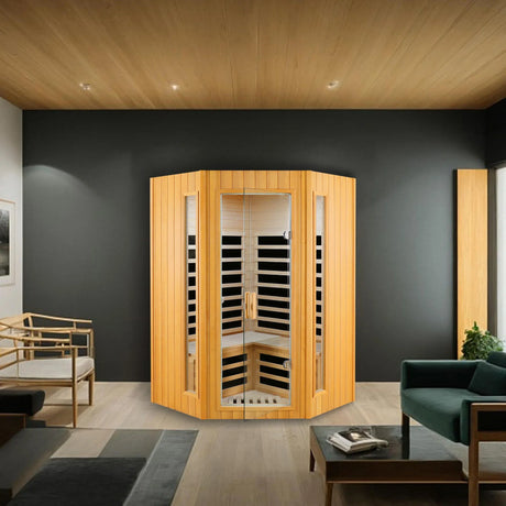 Two Person Hemlock Indoor Pentagonal Far Infrared Sauna Room - Omega Lifestyles