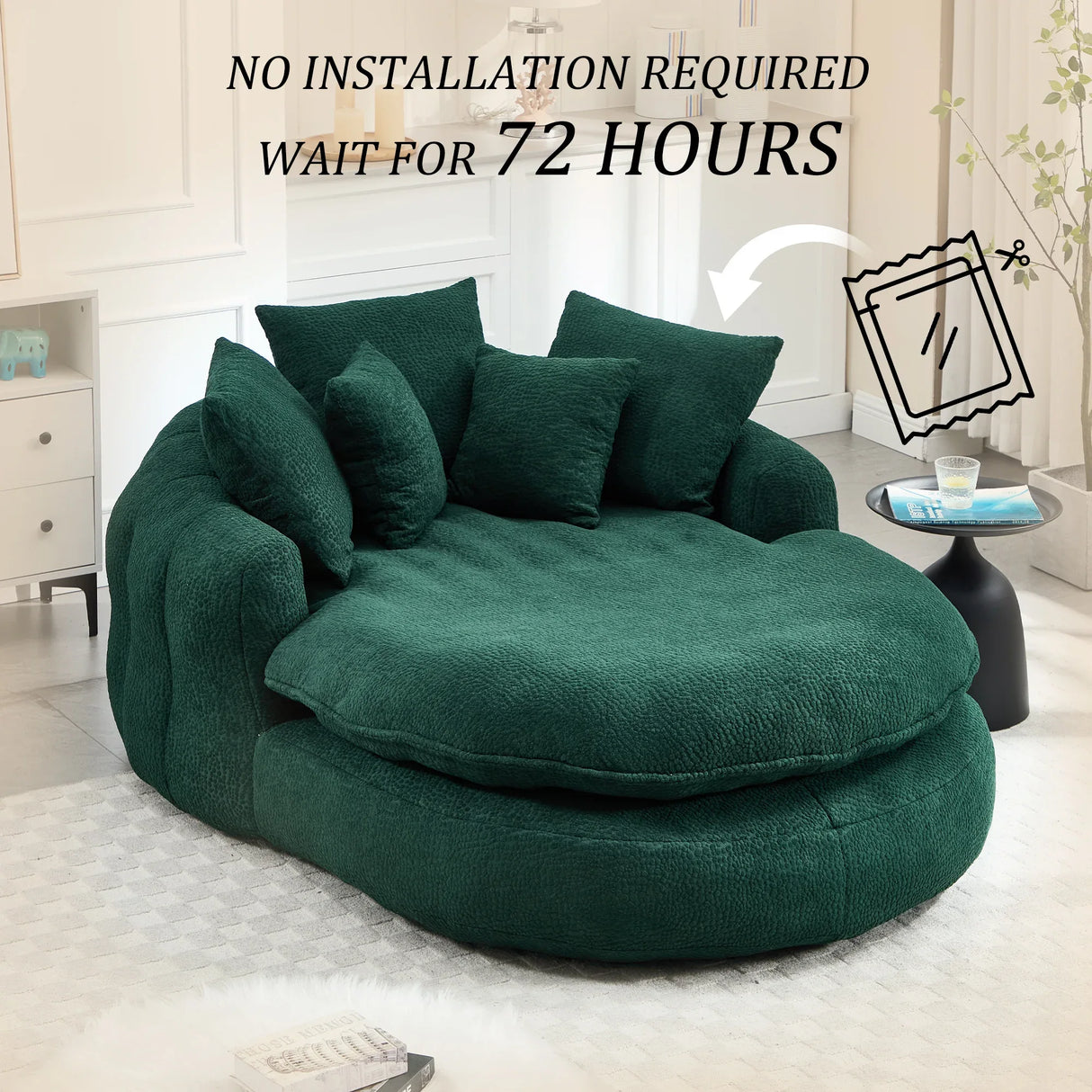 Oversized Chenille Memory Foam Bean Bag Sofa With Pillows - Omega Lifestyles