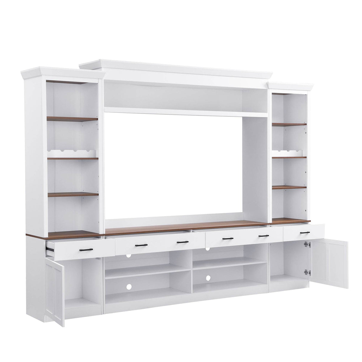 Farmhouse 4-Piece White Walnut TV Stand Set - Omega Lifestyles