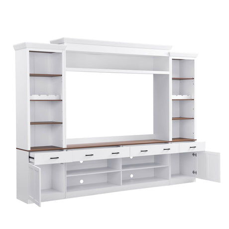 Farmhouse 4-Piece White Walnut TV Stand Set - Omega Lifestyles