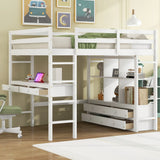 Full White Pine Full Loft Bed With Built-In Desk - Omega Lifestyles