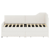 Twin L-Shaped Corduroy Upholstered Daybed With Storage Drawers - Omega Lifestyles