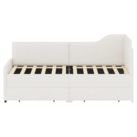 Twin L-Shaped Corduroy Upholstered Daybed With Storage Drawers - Omega Lifestyles